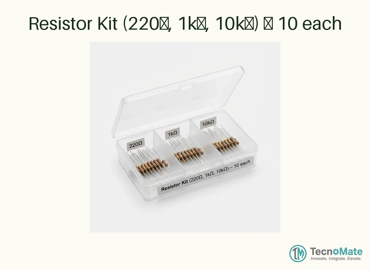 Resistor Kit (220Ω, 1kΩ, 10kΩ) – 10 each