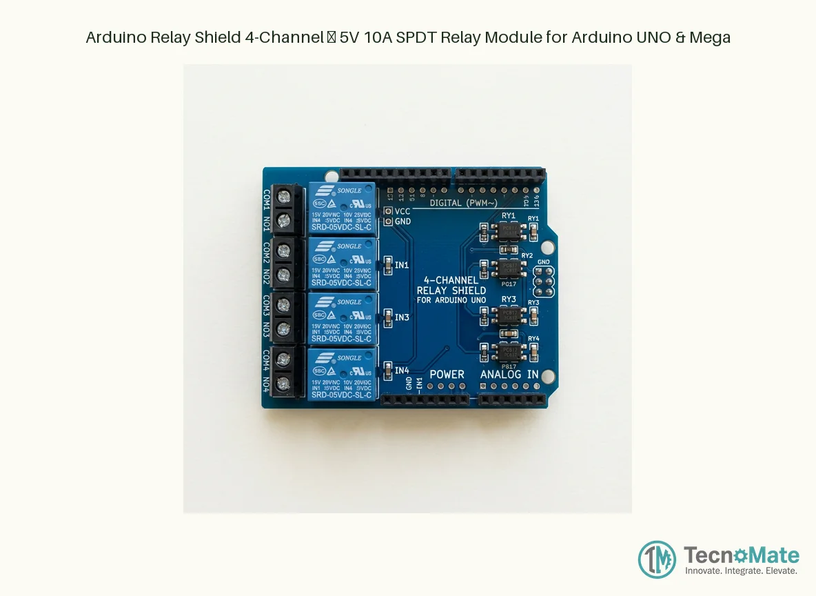 Arduino Relay Shield 4-Channel – 5V 10A SPDT Relay Module for Arduino UNO & Mega