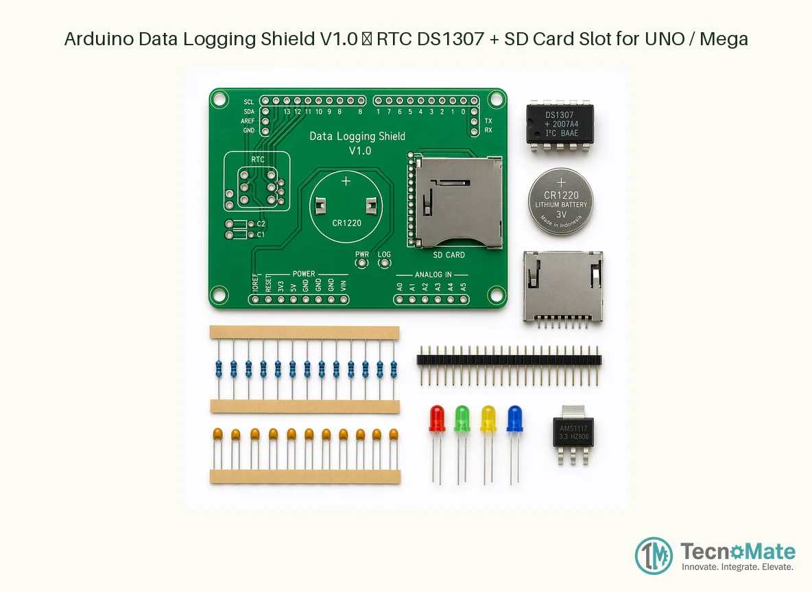 Arduino Data Logging Shield V1.0 – RTC DS1307 + SD Card Slot for UNO / Mega