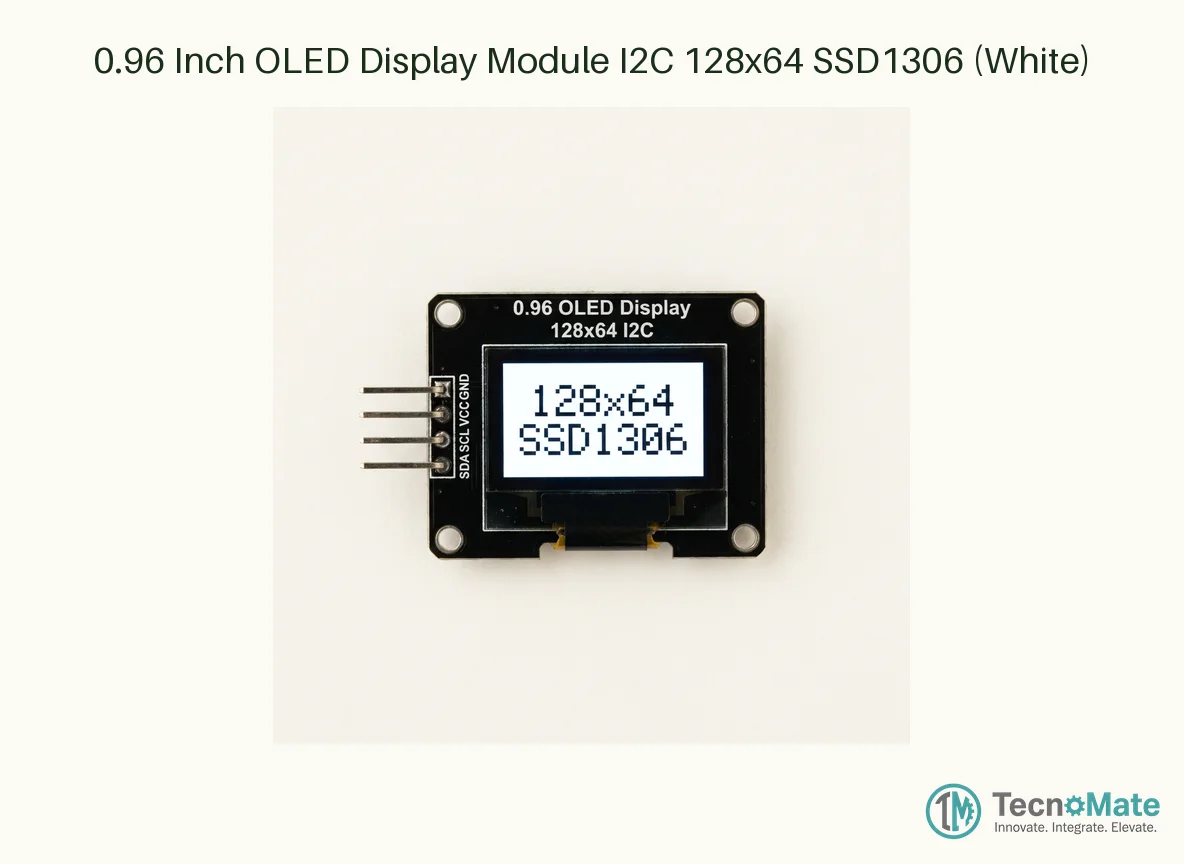 0.96 Inch OLED Display Module I2C 128x64 SSD1306 (White)