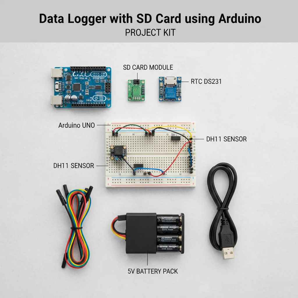 Data Logger with SD Card Using Arduino - All components