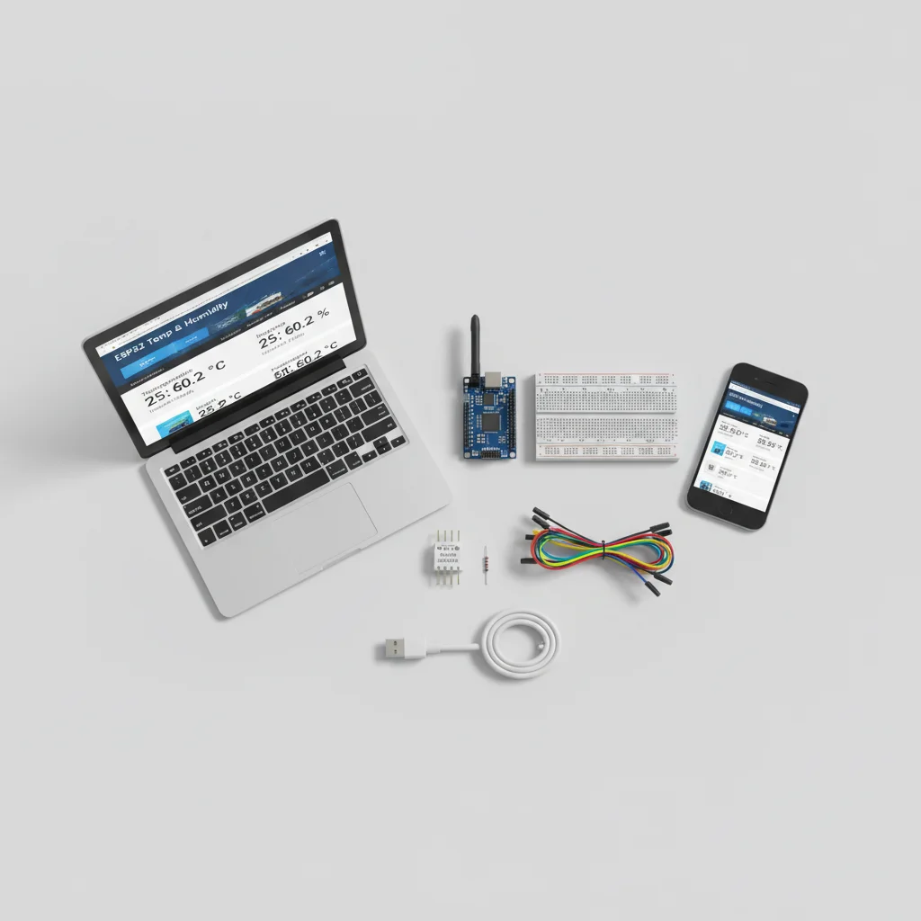 ESP32 Temperature & Humidity Web Server (DHT22) - All components