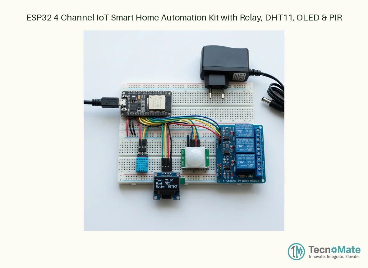 ESP32 4-Channel IoT Smart Home Automation Kit with Relay, DHT11, OLED & PIR