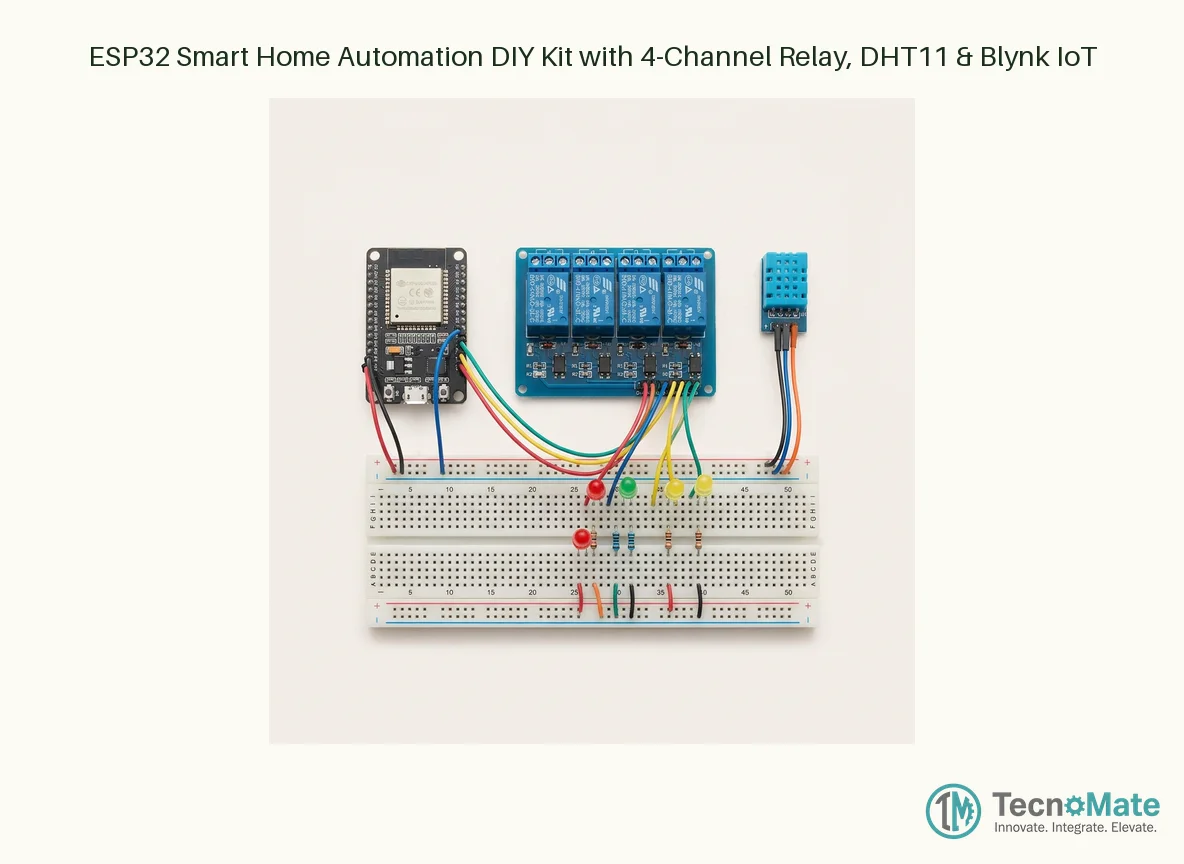 ESP32 Smart Home Automation DIY Kit with 4-Channel Relay, DHT11 & Blynk IoT