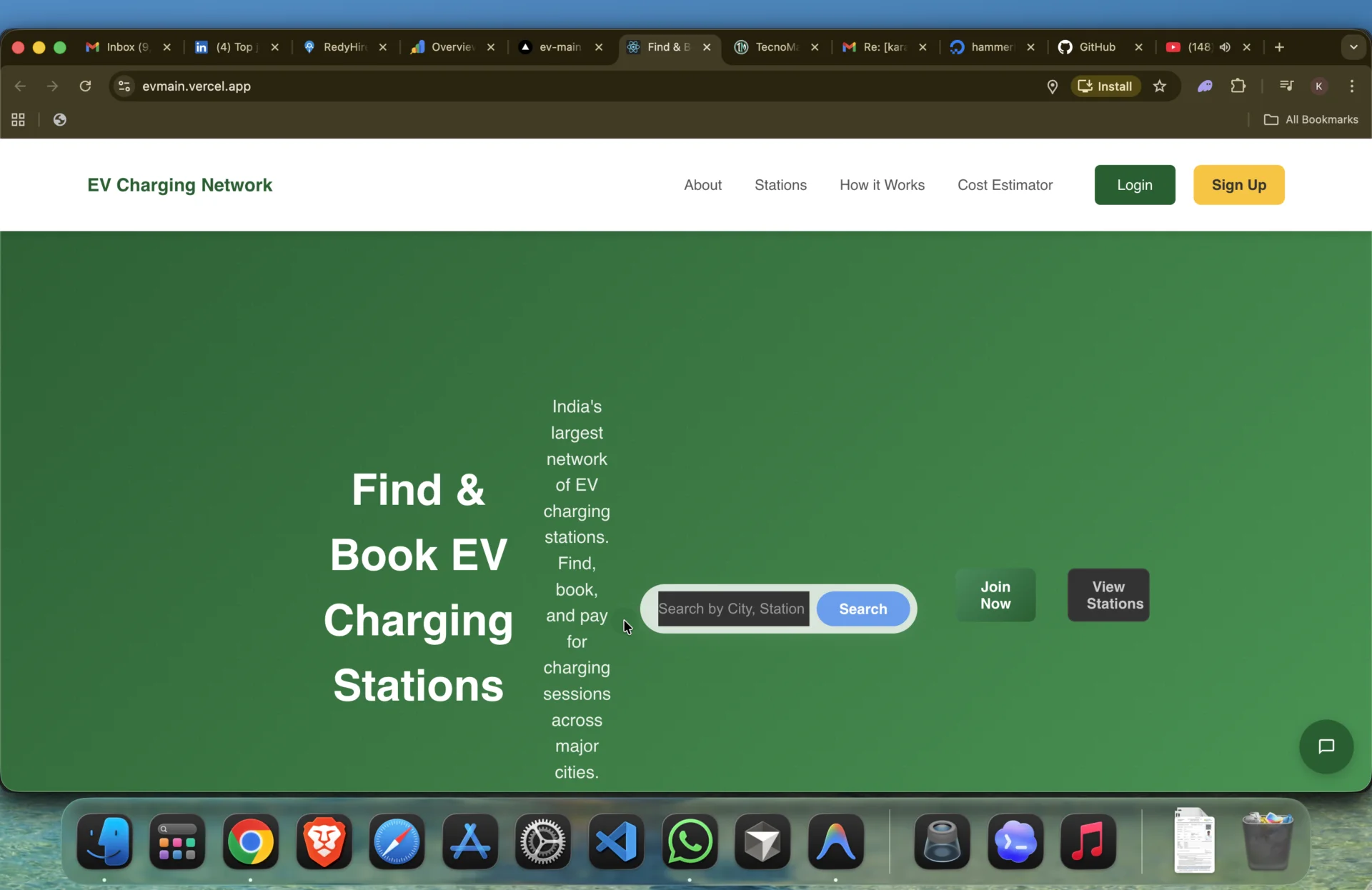 Website to for ev vehicle charging